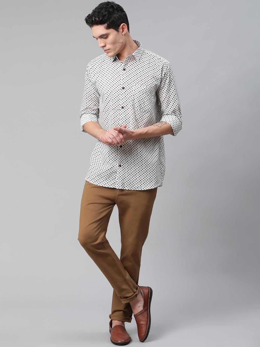 Millennial Men White & Black Cotton Full Sleeve Shirt for Men-MMF0288 - Jamal Jamalooworld.com