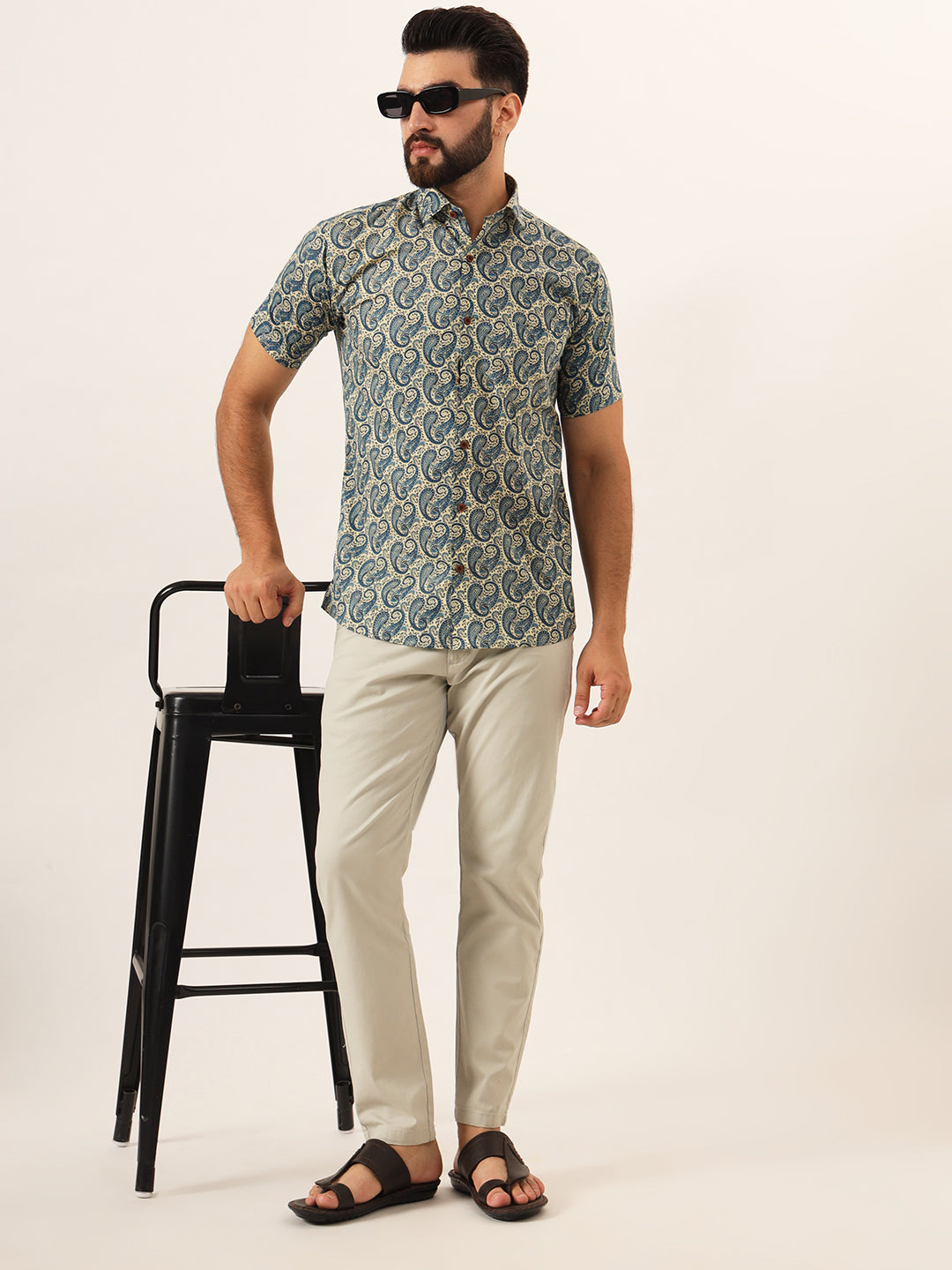 MEN Beige Paisley Print Pure Cotton Regular Fit Casual Full Sleeve