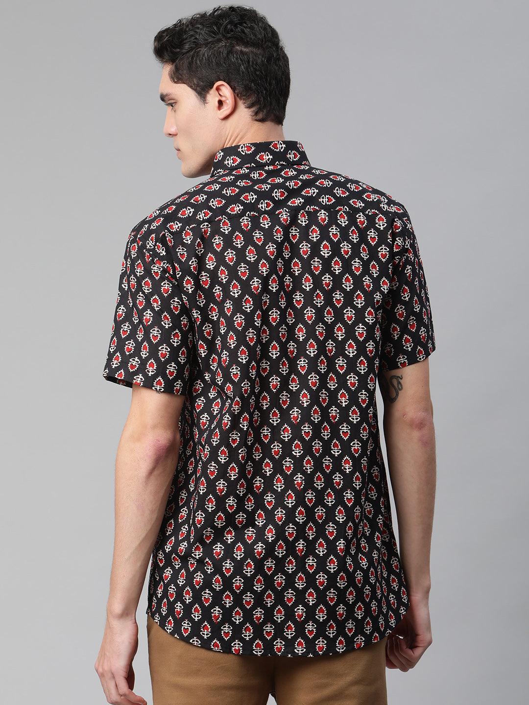 Millennial Men Black & Red Cotton Half Sleeve Shirt for Men-MMH0167 - Jamal Jamalooworld.com