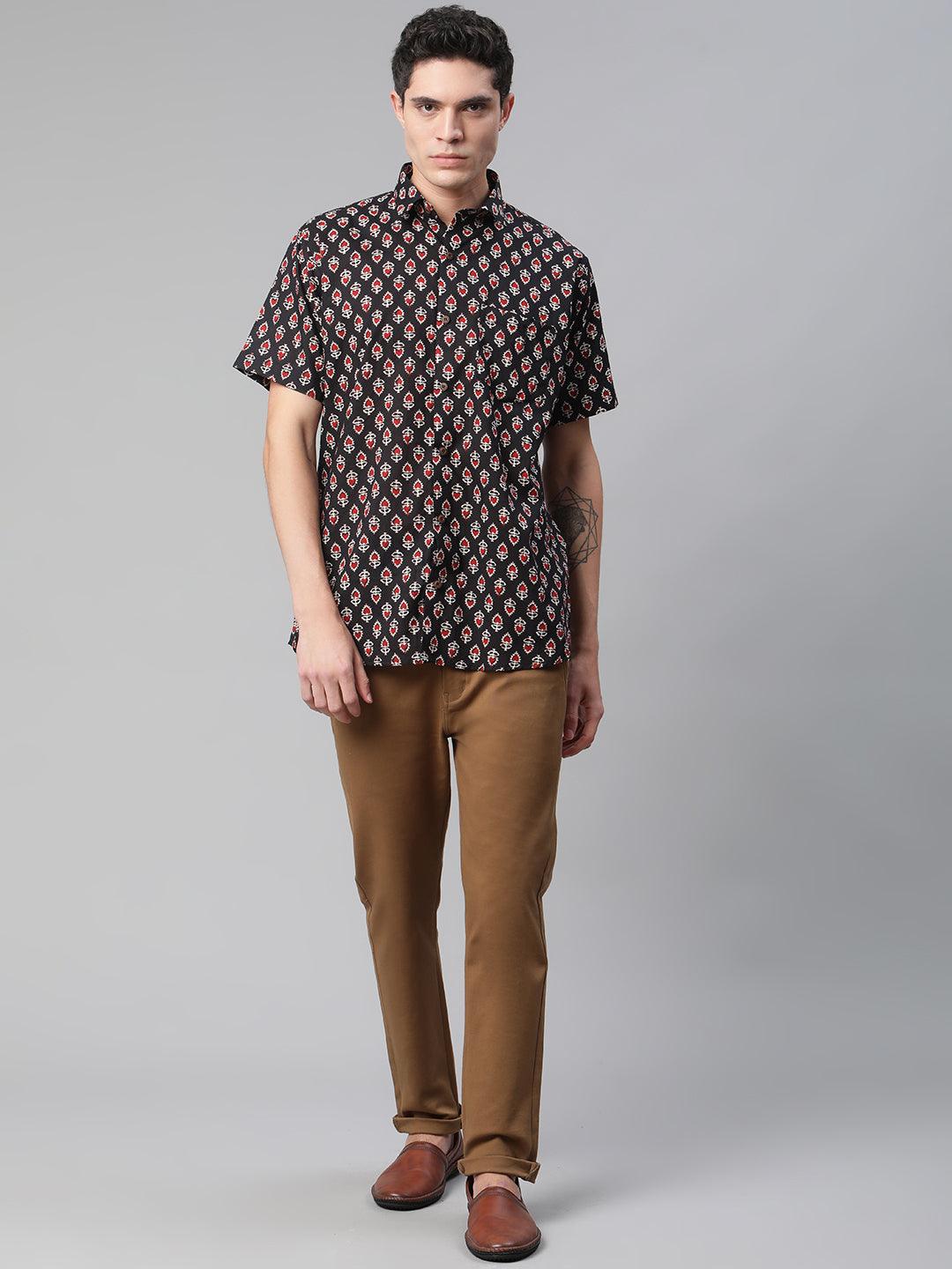 Millennial Men Black & Red Cotton Half Sleeve Shirt for Men-MMH0167 - Jamal Jamalooworld.com