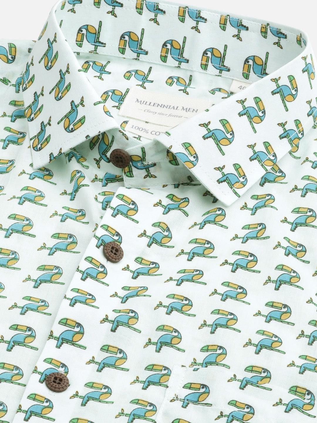 Millennial Men Sky Blue & Teal Cotton Half Sleeve Shirt for Men-MMH0178 - Jamal Jamalooworld.com