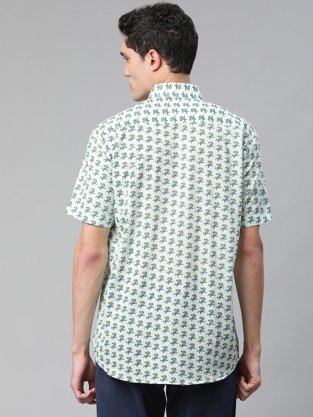 Millennial Men Sky Blue & Teal Cotton Half Sleeve Shirt for Men-MMH0178 - Jamal Jamalooworld.com
