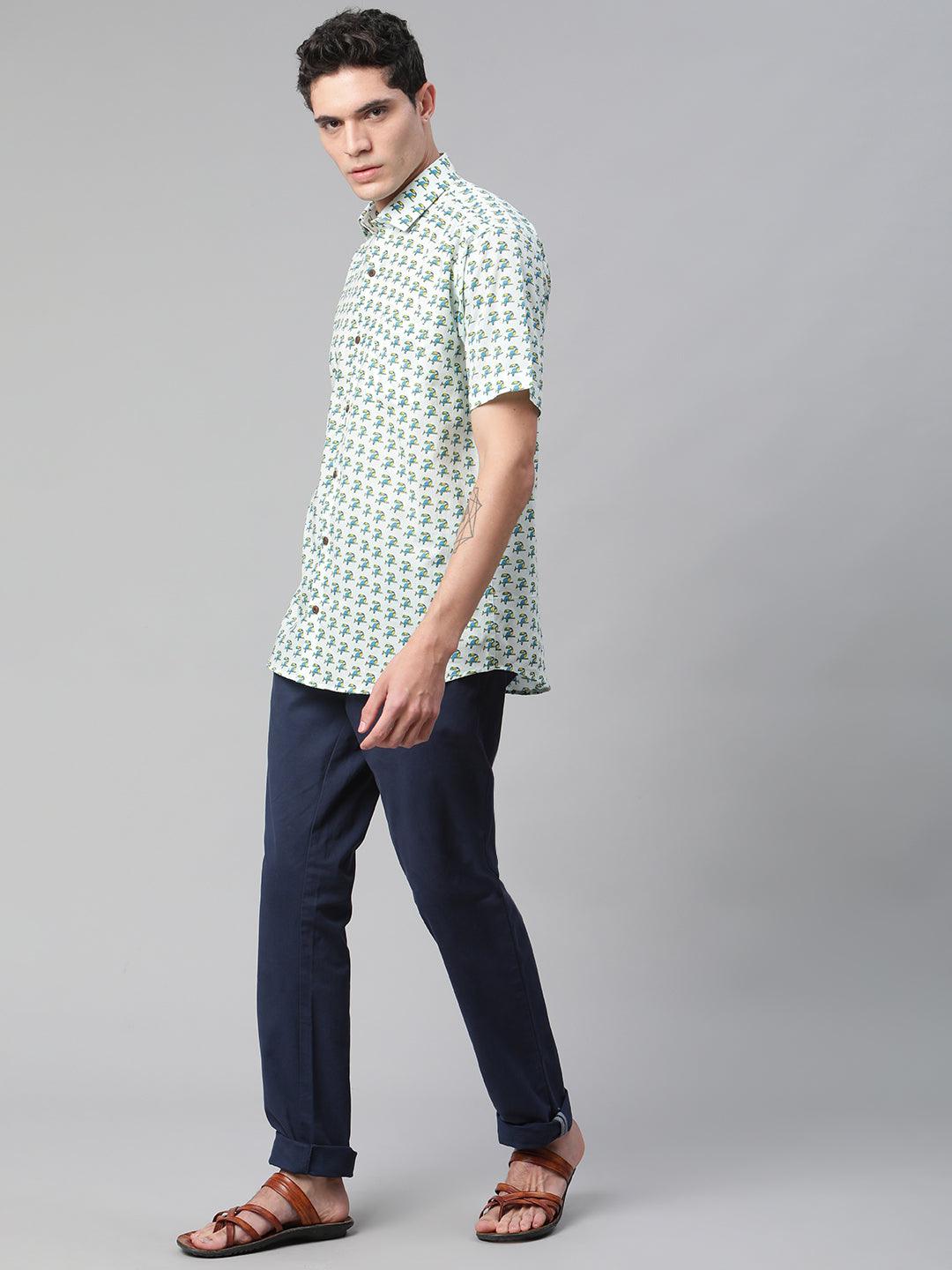 Millennial Men Sky Blue & Teal Cotton Half Sleeve Shirt for Men-MMH0178 - Jamal Jamalooworld.com