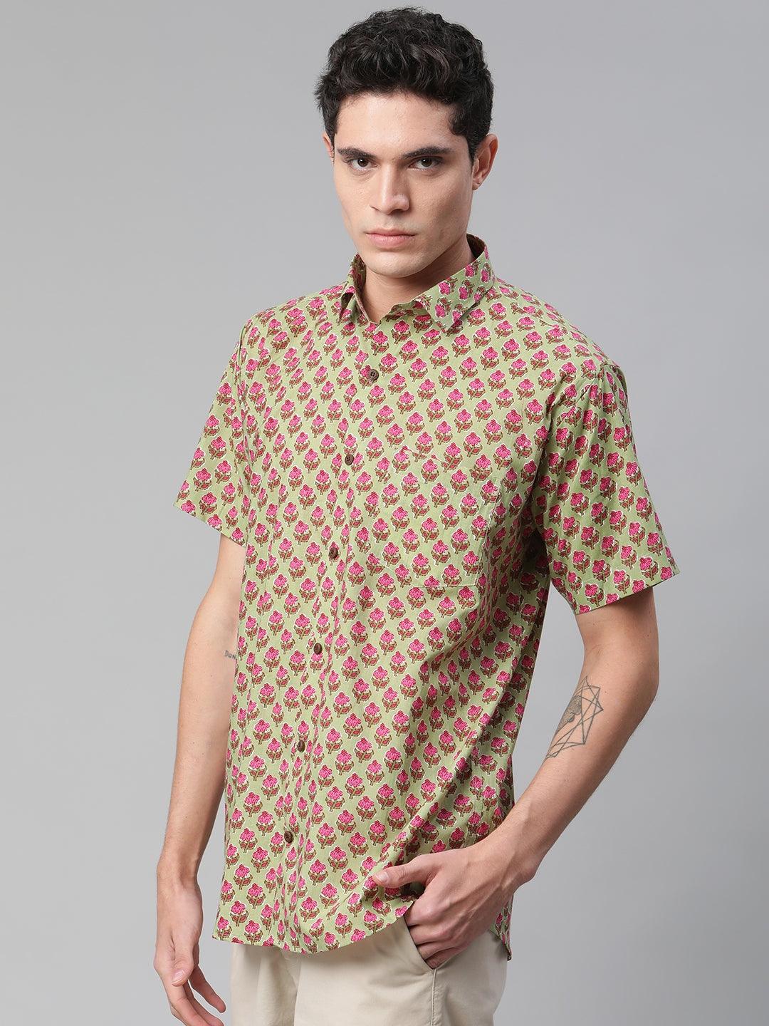 Millennial Men Green & Pink Cotton Half Sleeve Shirt for Men-MMH0180 - Jamal Jamalooworld.com