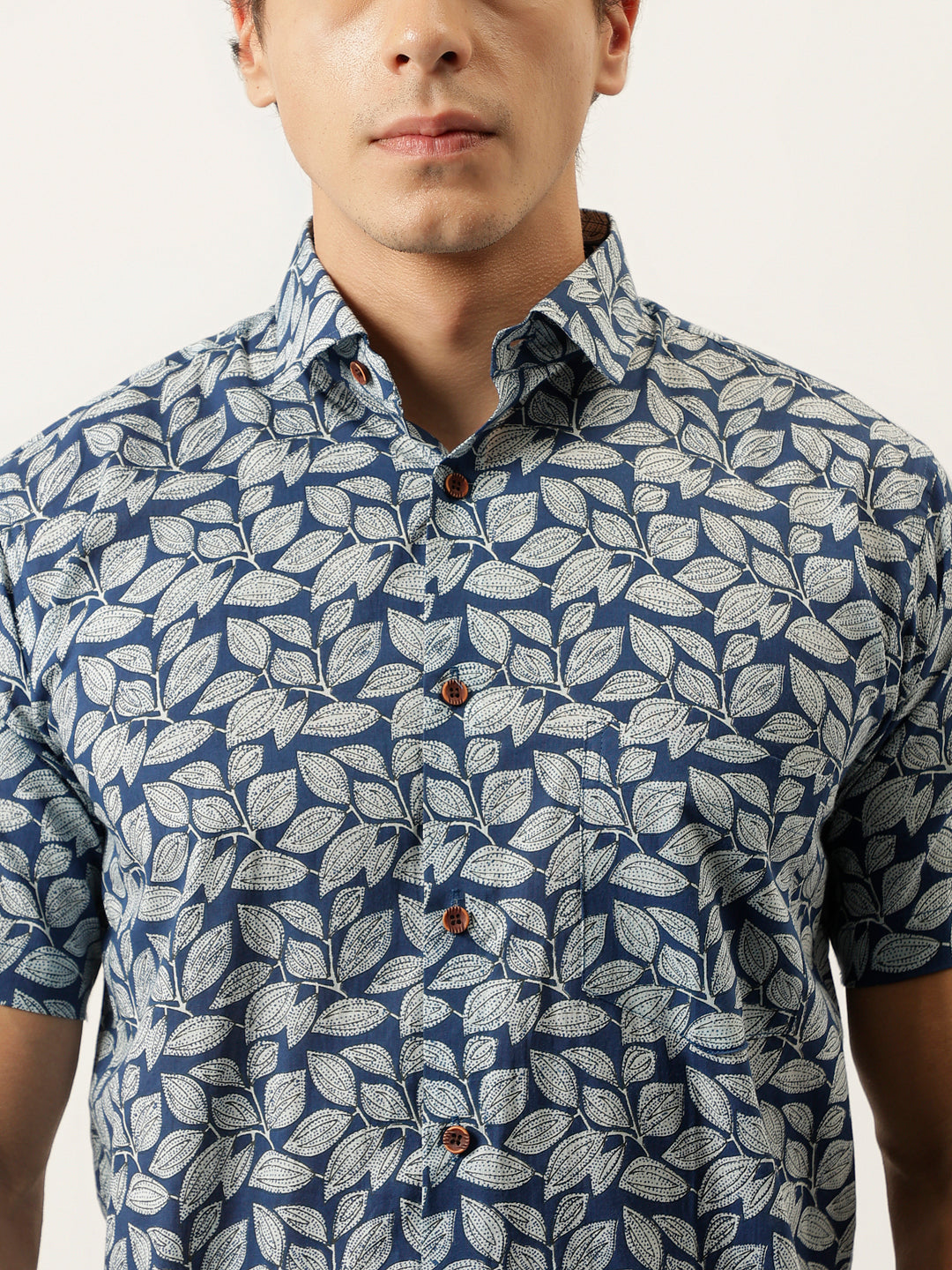 Men Blue Printed Cotton Half Sleeve Shirts