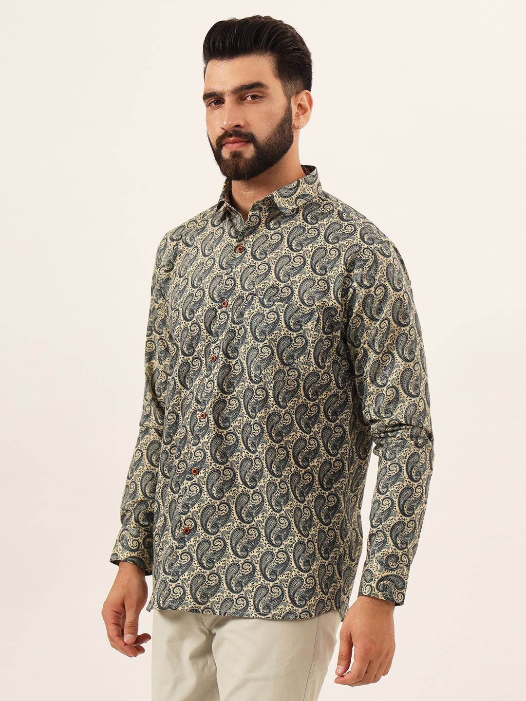 MEN Blue Paisley Print Pure Cotton Regular Fit Casual Half Sleeve