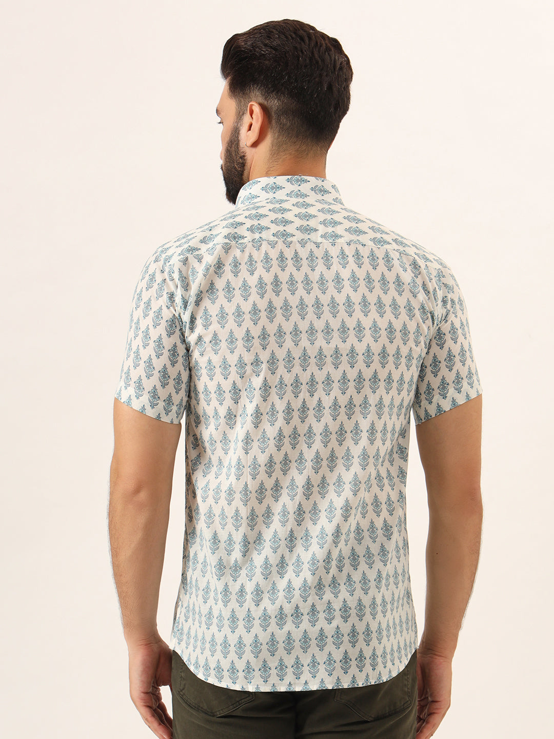 MILLENNIAL MEN Sky Blue Geometric Pure Cotton Regular Fit Casual Half Sleeve for Men