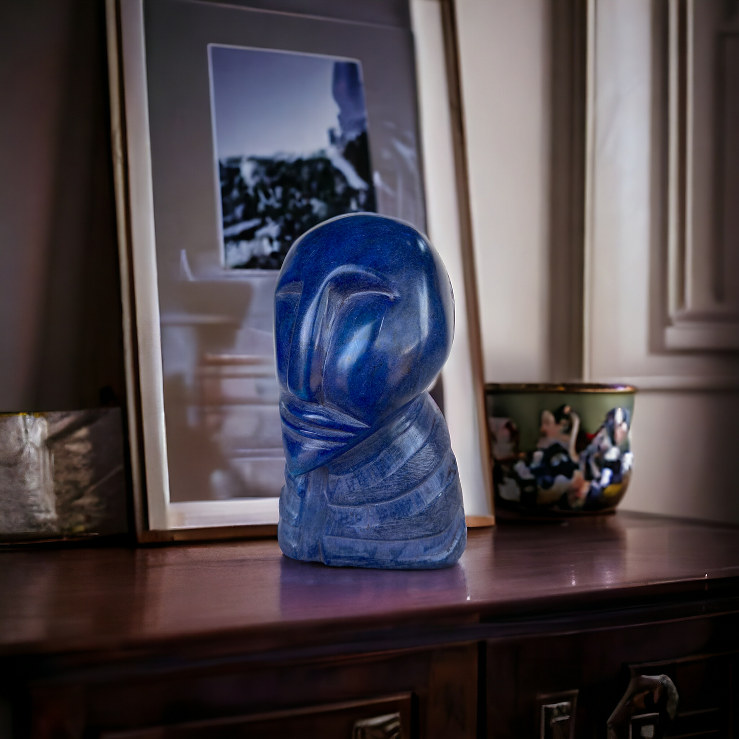 Modern Blue Stone Face Art Decor