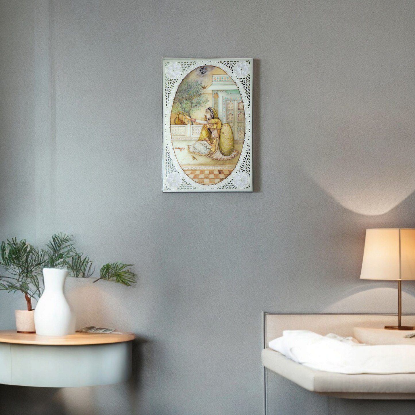 Shri Raag Ki Ragini - Basanti Miniature Paintng on Resin Tile 74