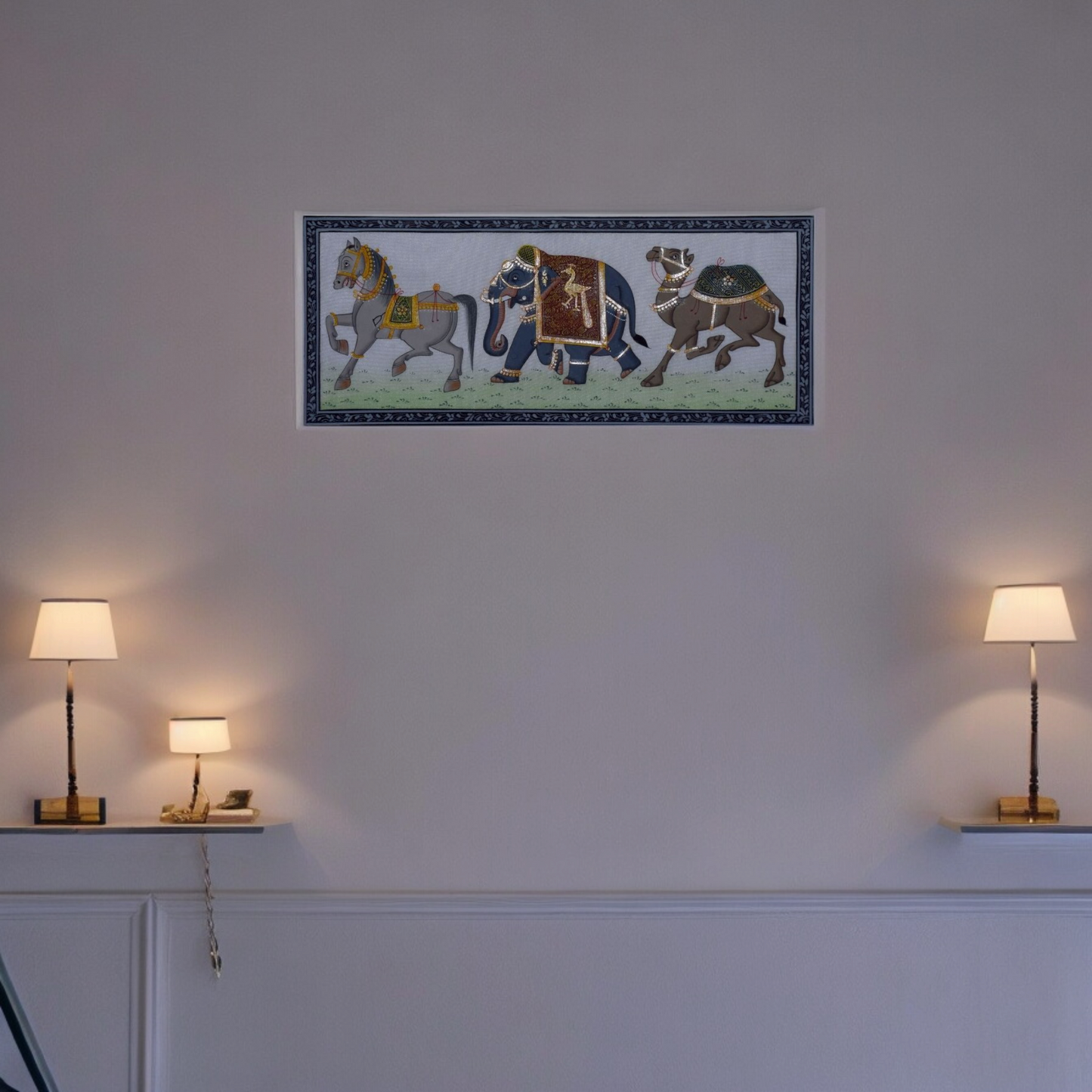 Decorated Elephant, Camel And Horse Miniature Painting 100