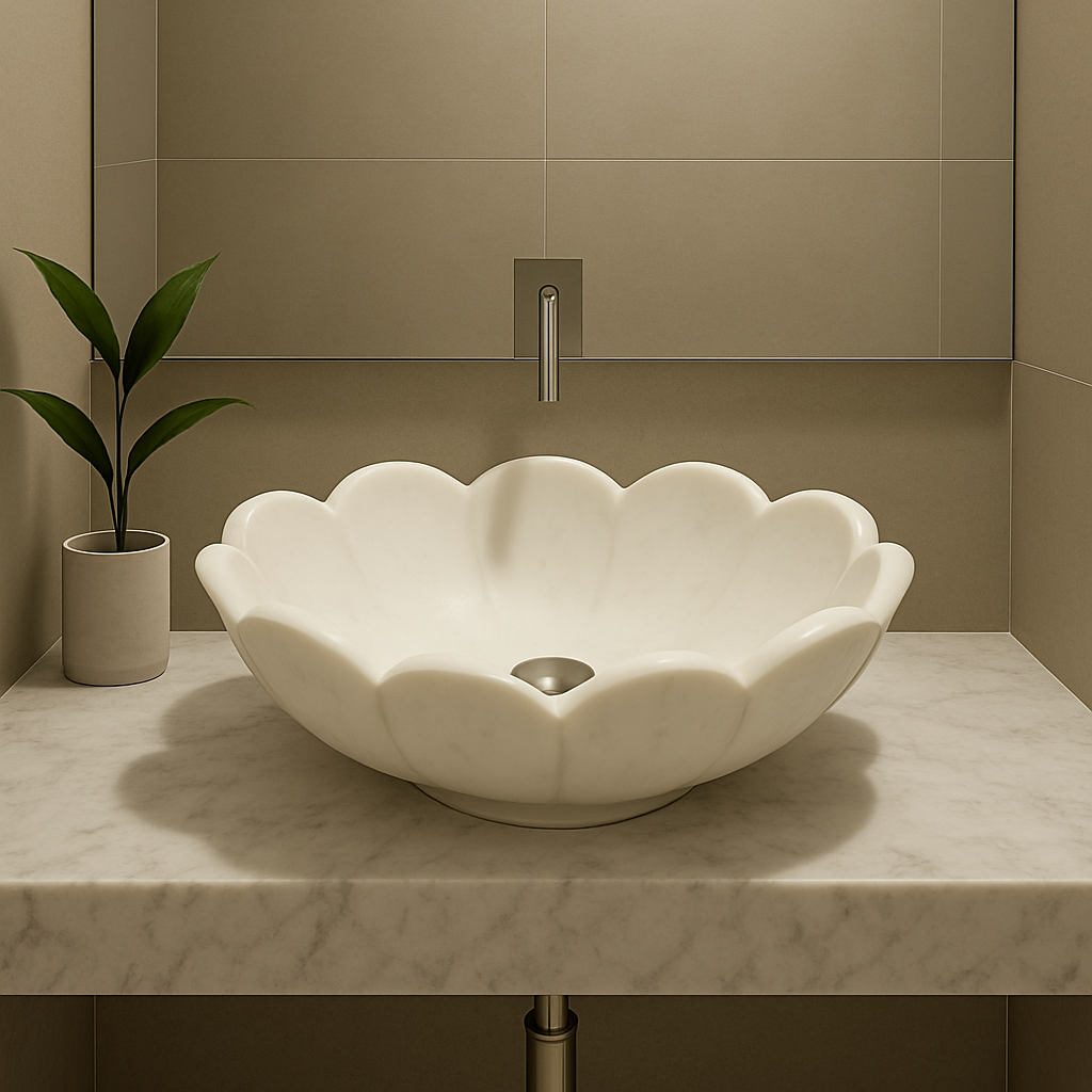 Blossom Carved Marble Wash Basin