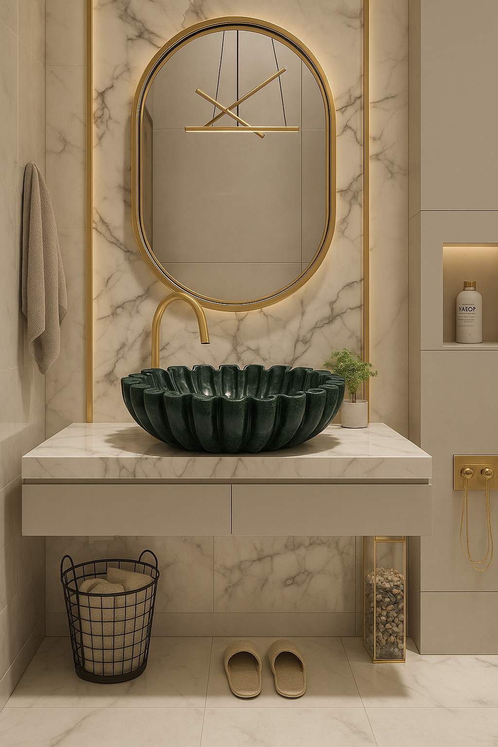 Emerald Bloom Marble Wash Basin