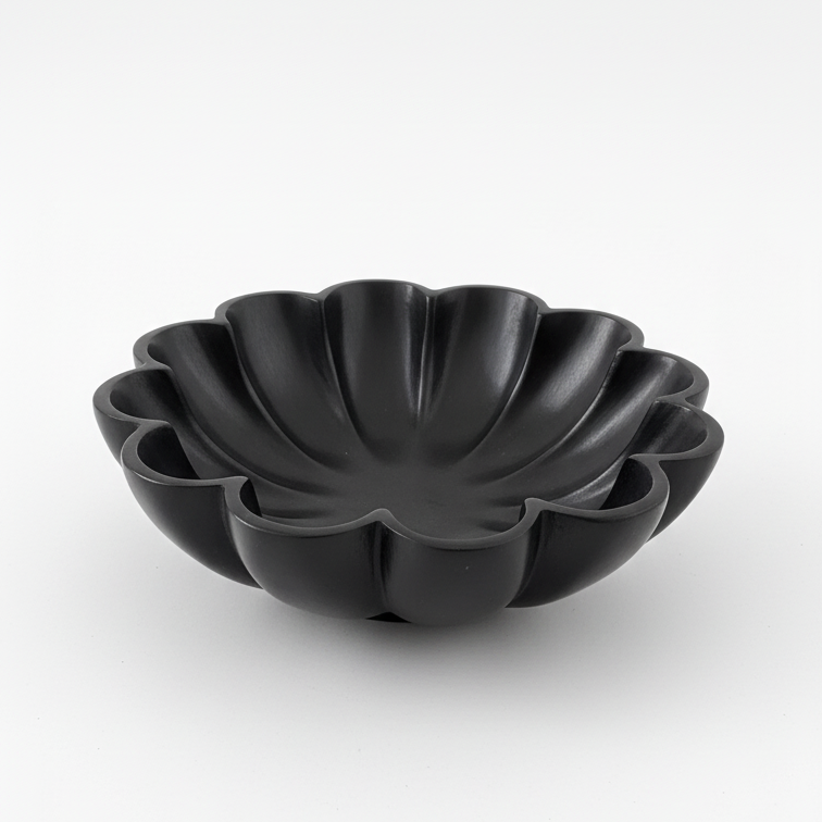 Elegant Black Flower Petal Marble Bowl