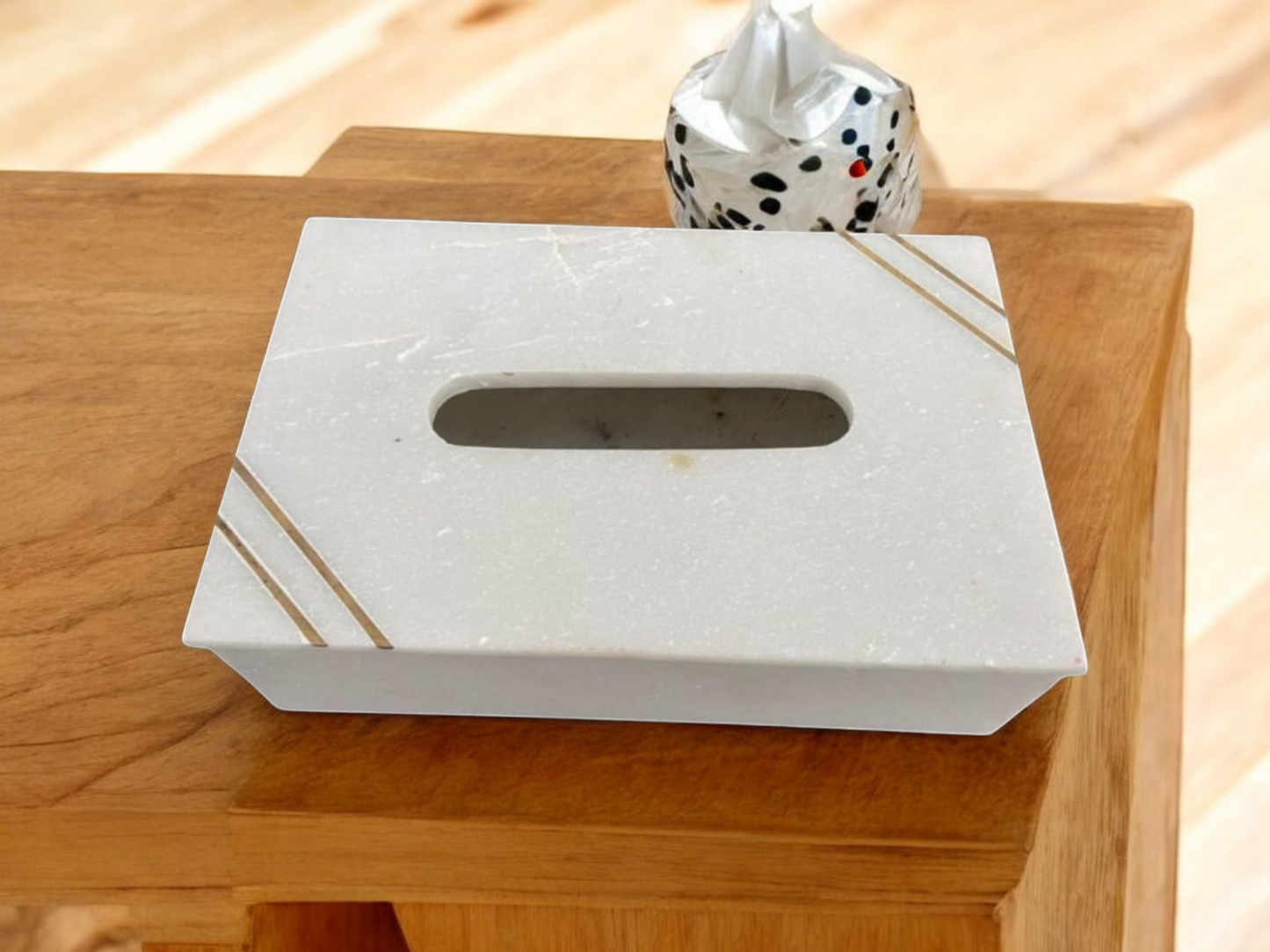White Marble Tissue Box Holder with Gold Inlay