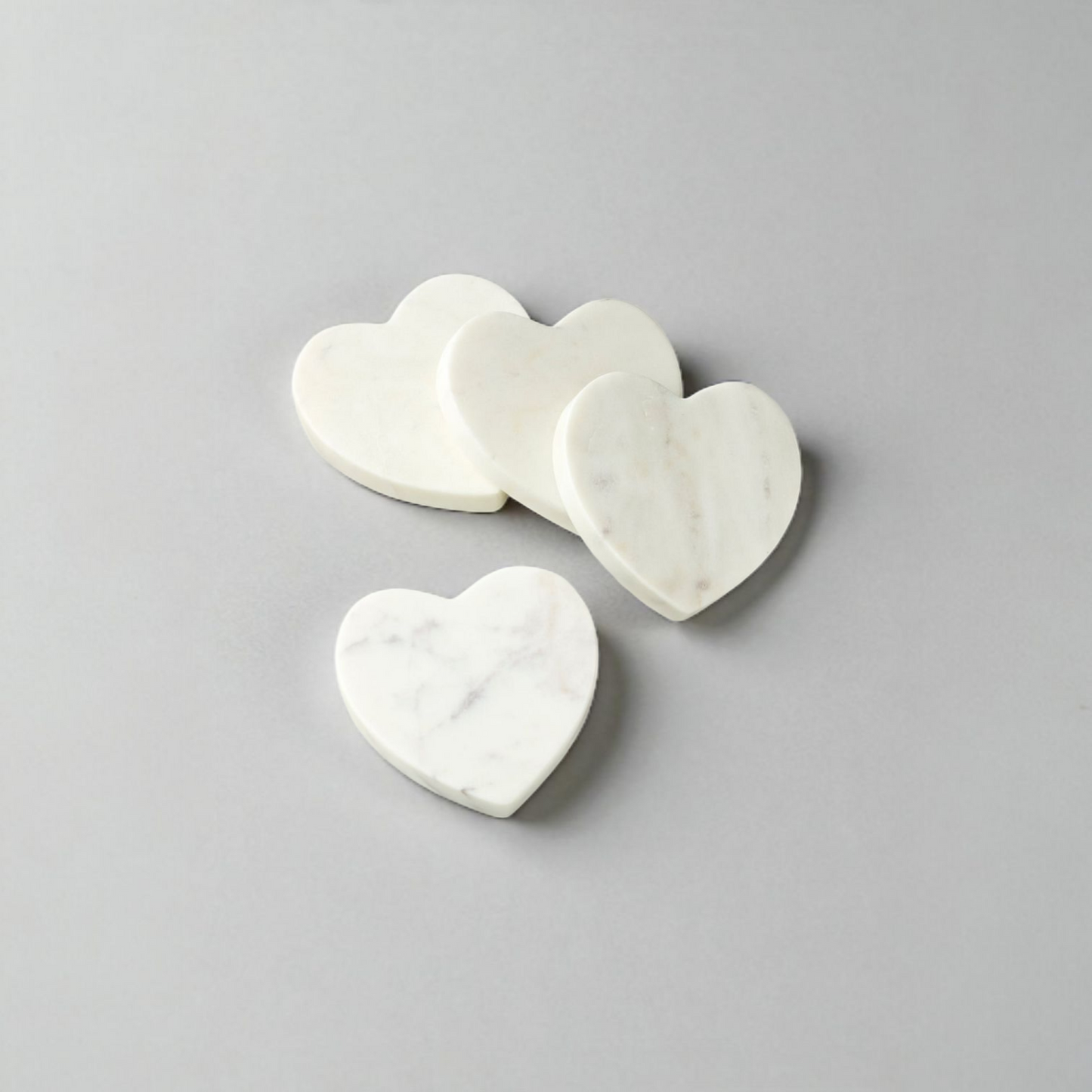 Heart-Shaped White Marble Coasters