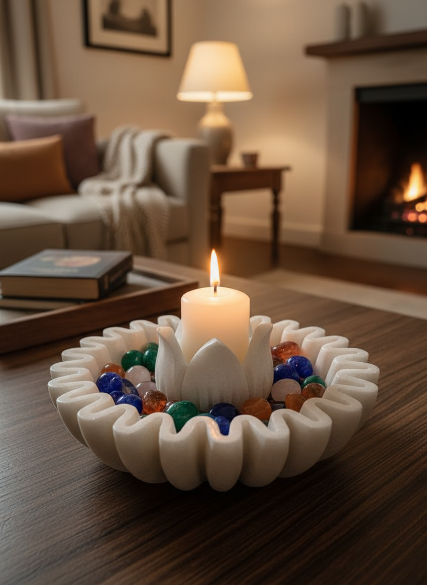Serenity Glow Marble Candle & Decorative Bowl Combo