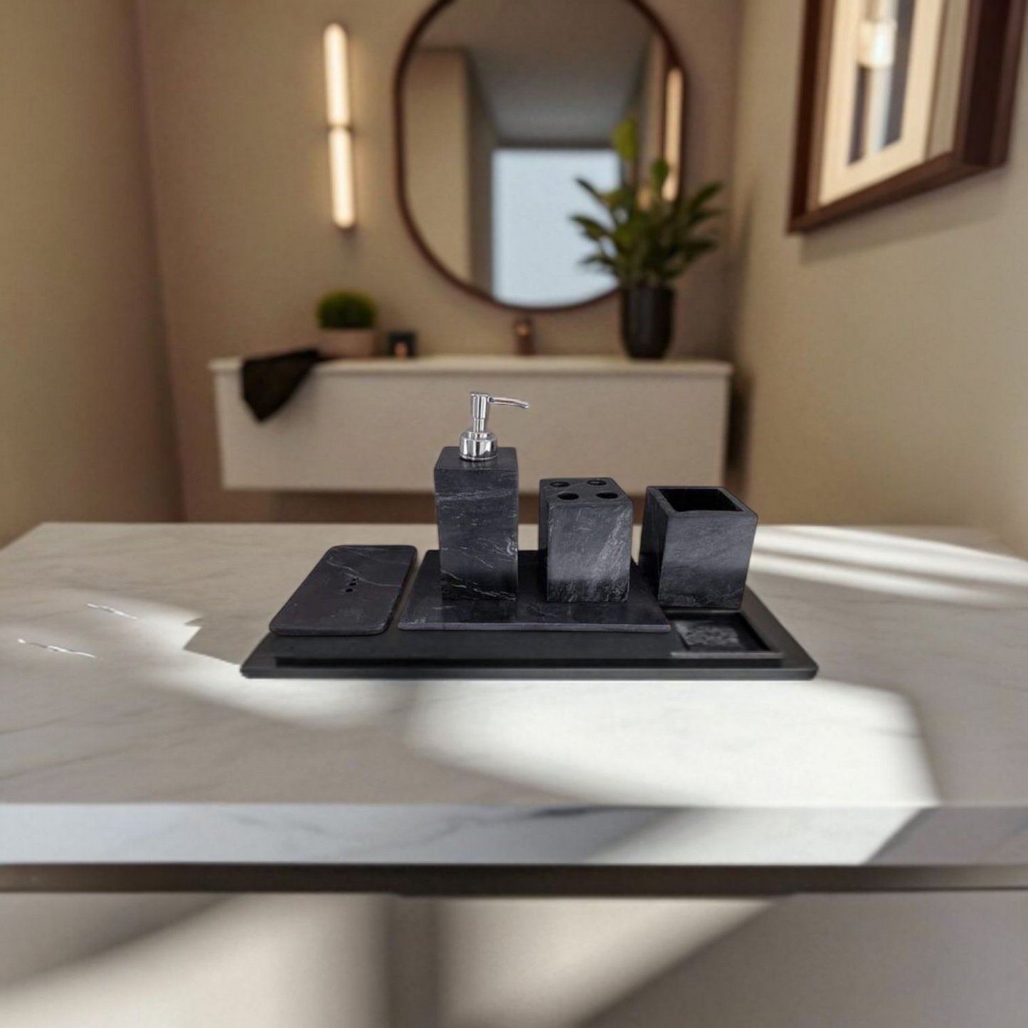 Luxury Black Marble Bathroom Accessory Set