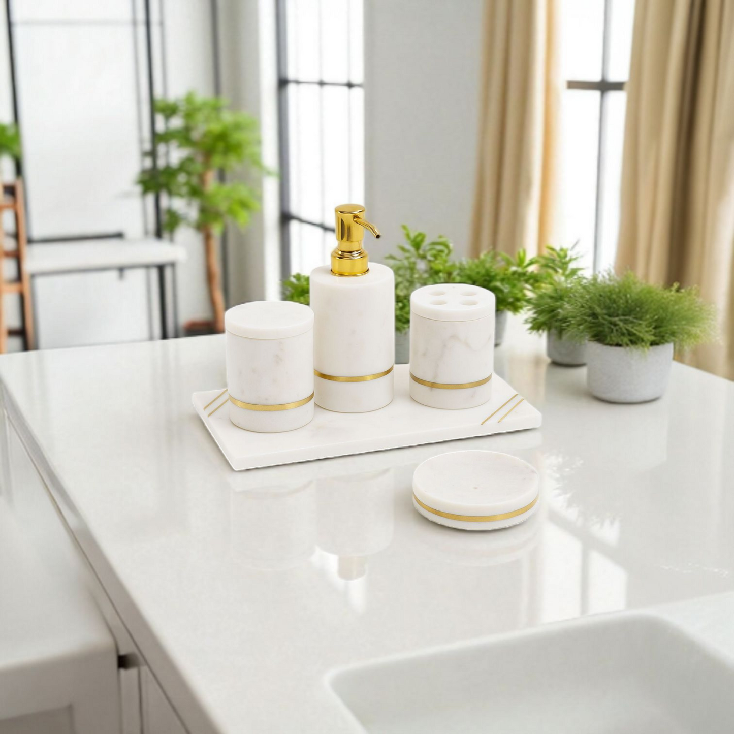 Luxury White Marble Bathroom Accessory Set (5-Piece Set)