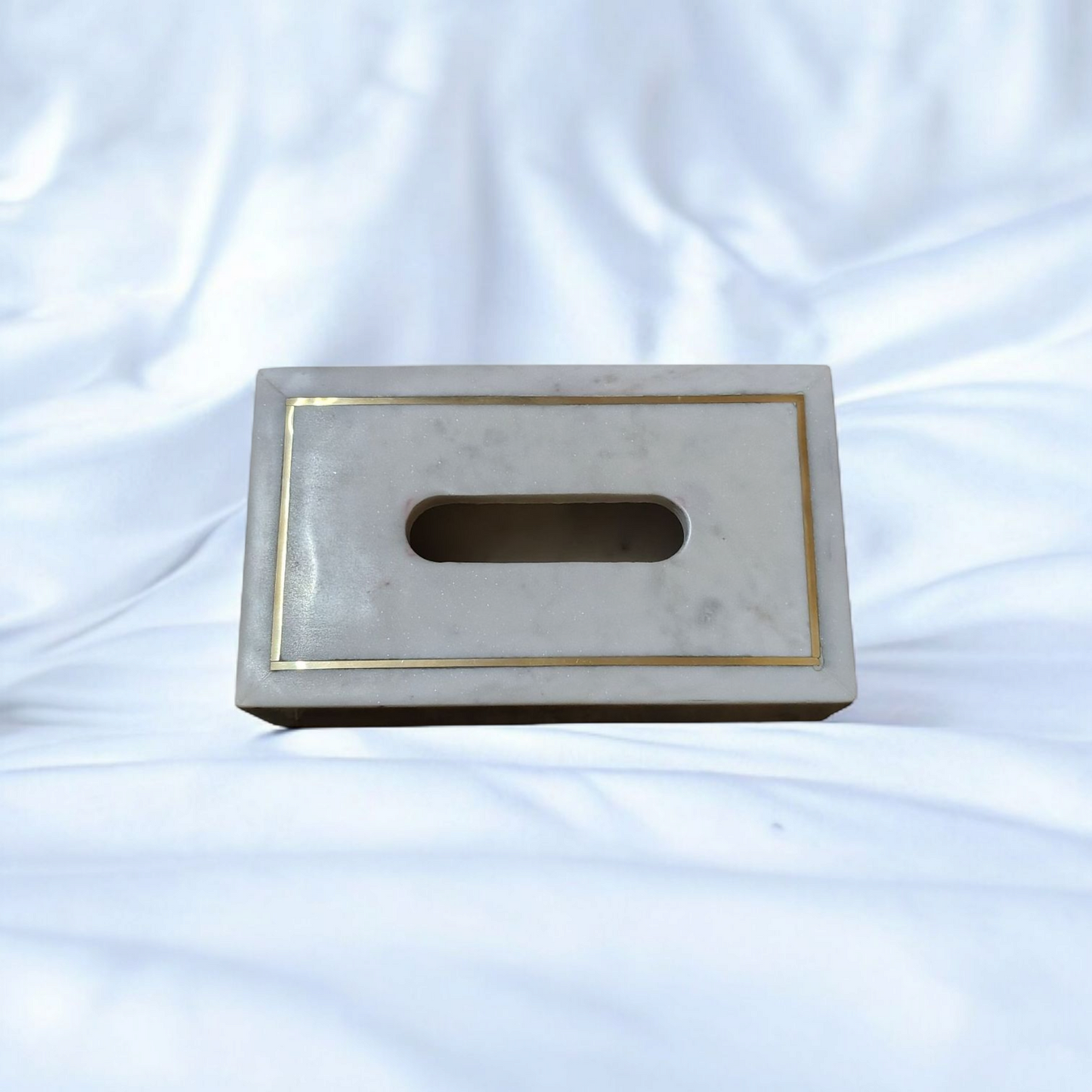 White Marble Tissue Box Holder with Gold Inlay