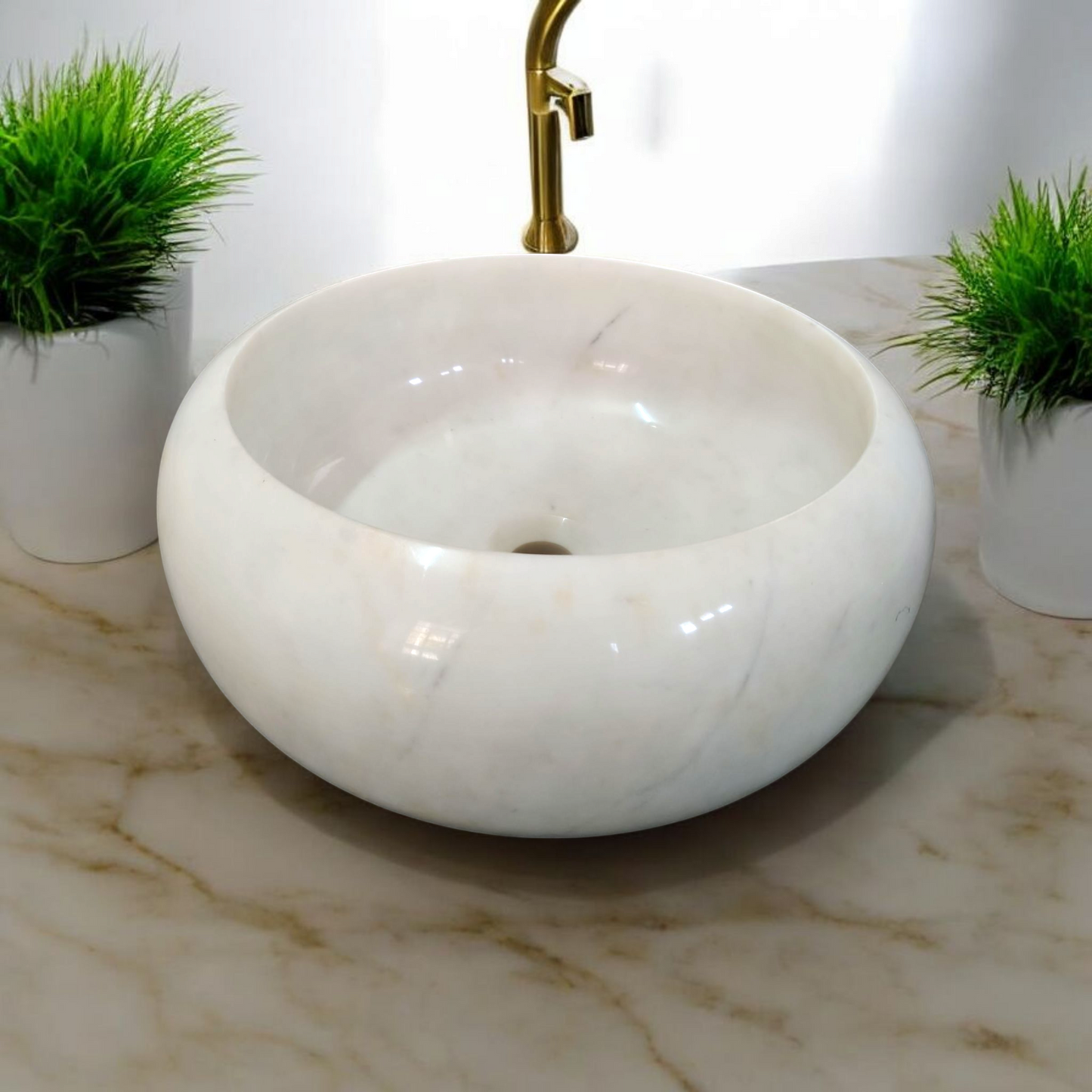Classic Round White Marble Basin