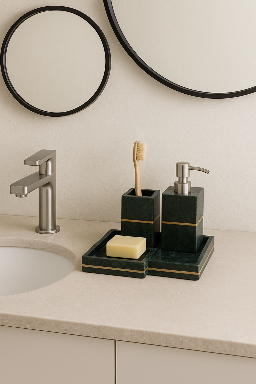 Luxe Green Marble Bathroom Accessory Set