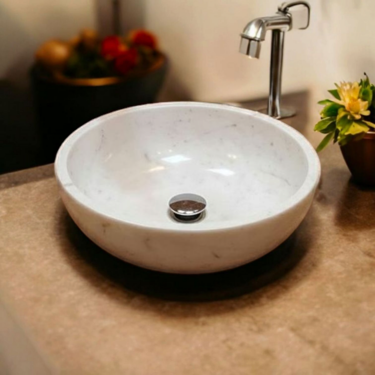 JJ- CT 02 White Marble Bowl Basin