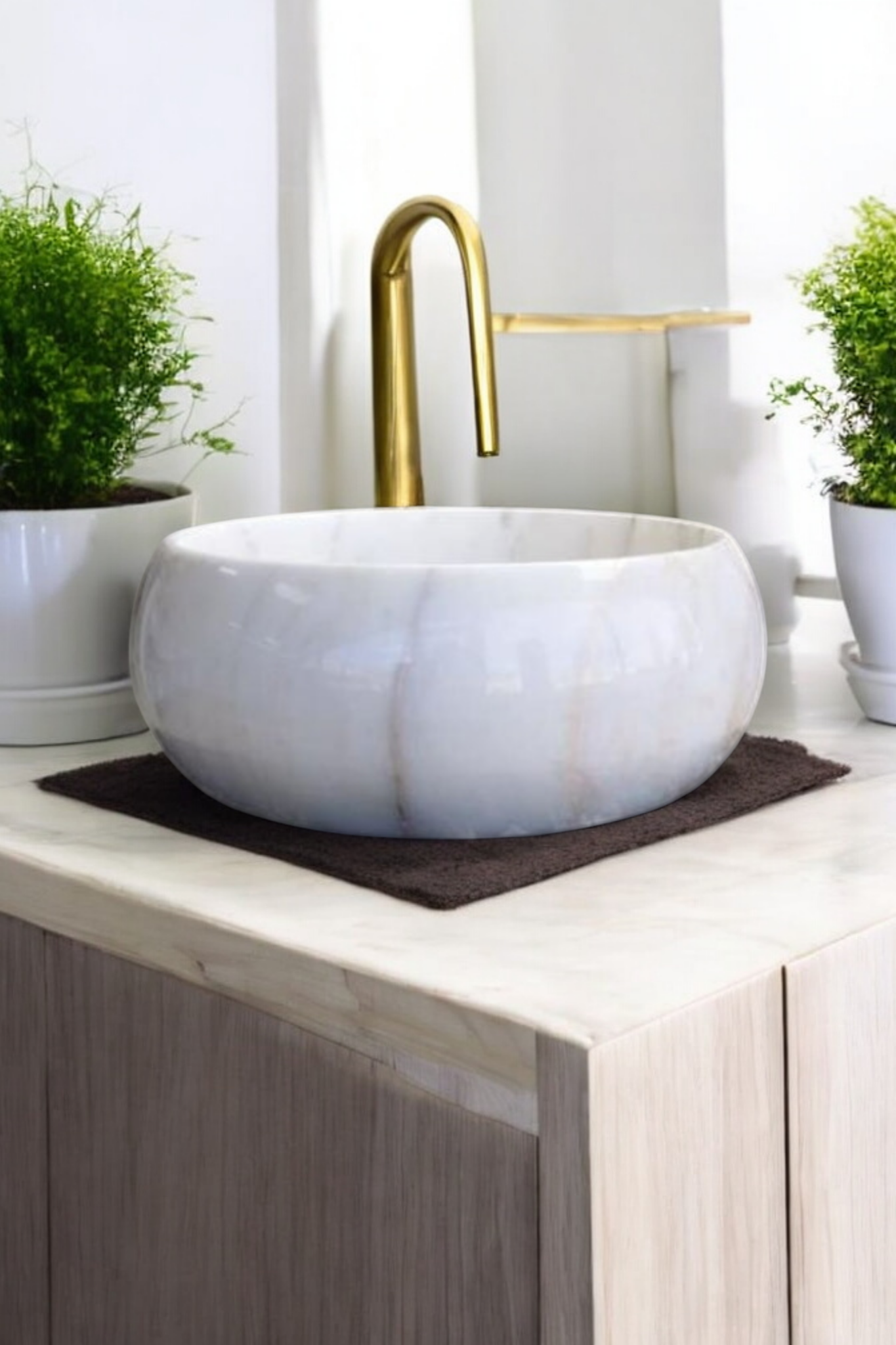 Classic Round White Marble Basin