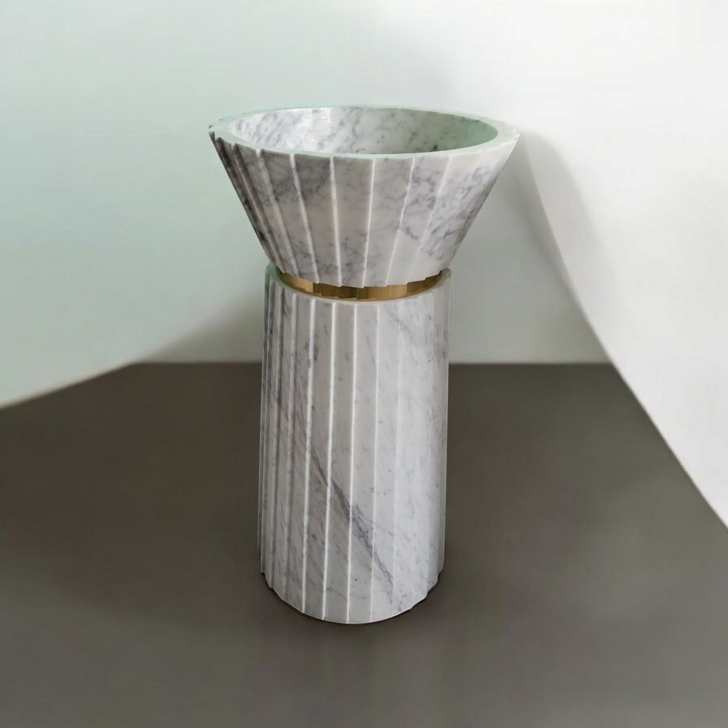 JJ - PB 01 Marble Pedestal Basin with Brass Accent