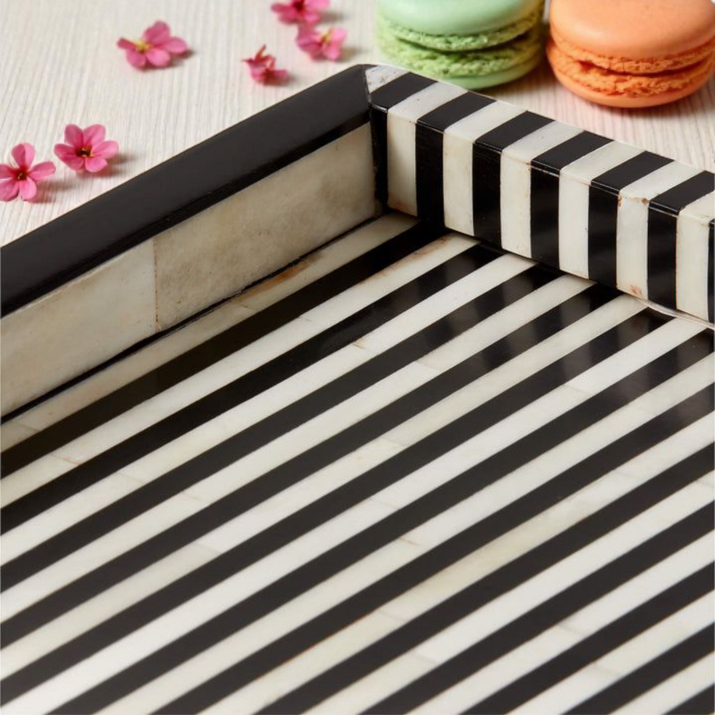 Striped Wooden Mother of Pearl Serving Tray