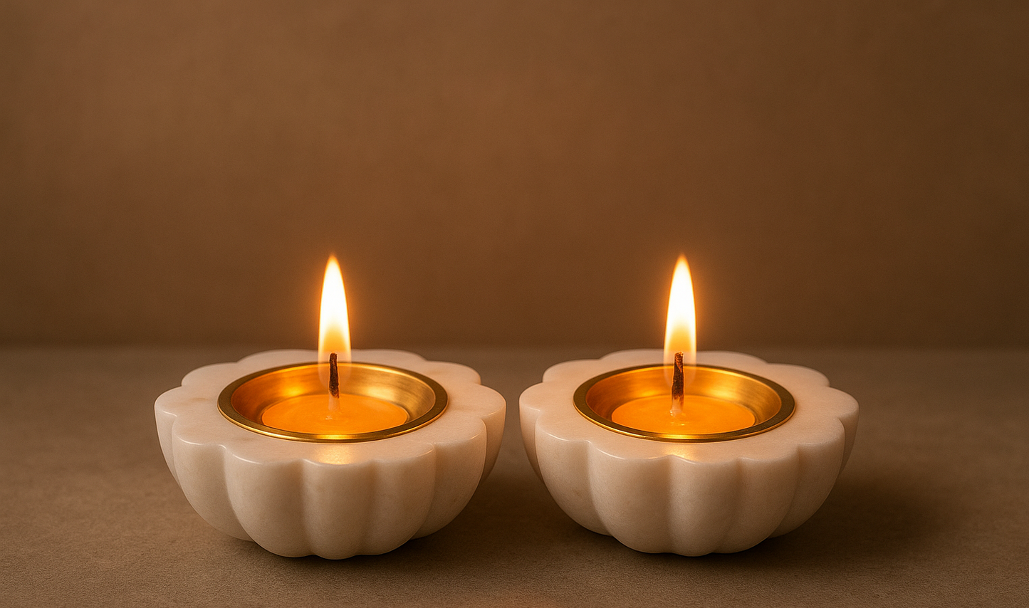 Flower Shape Marble Diya