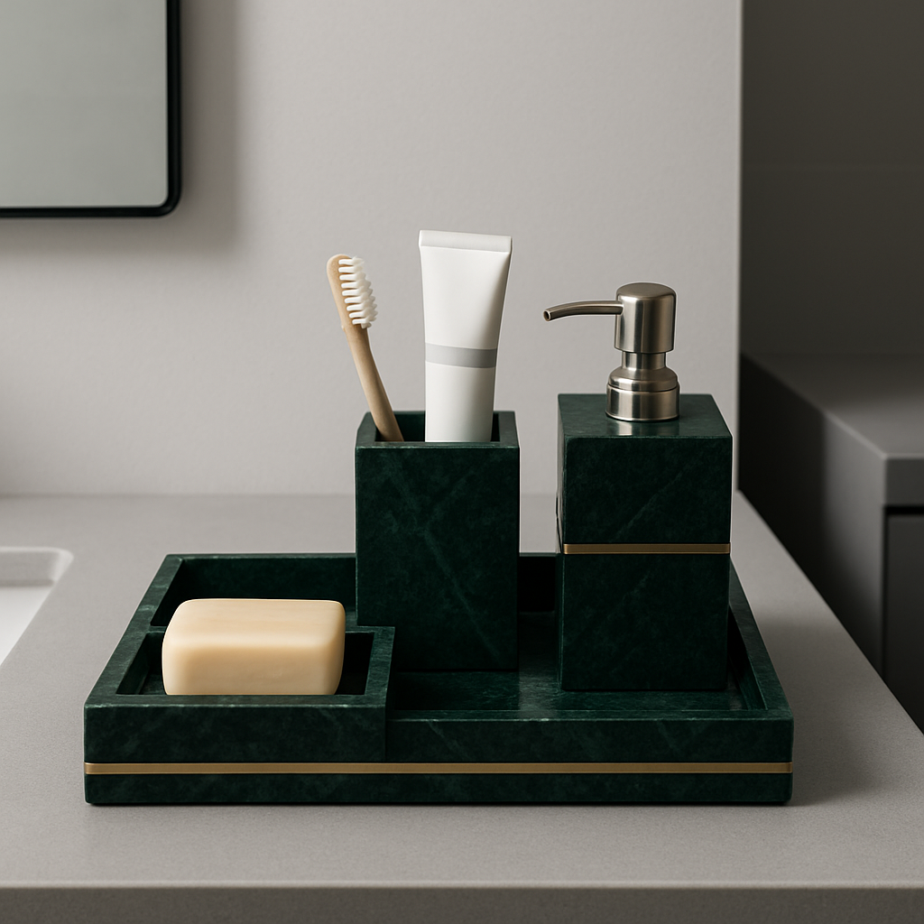 Luxe Green Marble Bathroom Accessory Set