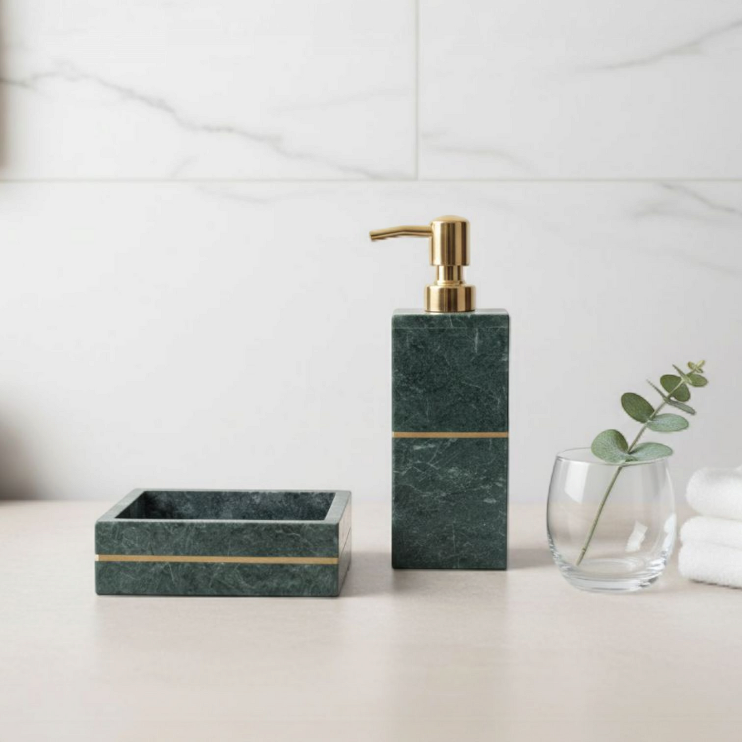 Luxury Green Marble Soap Dispenser with Soap Tray