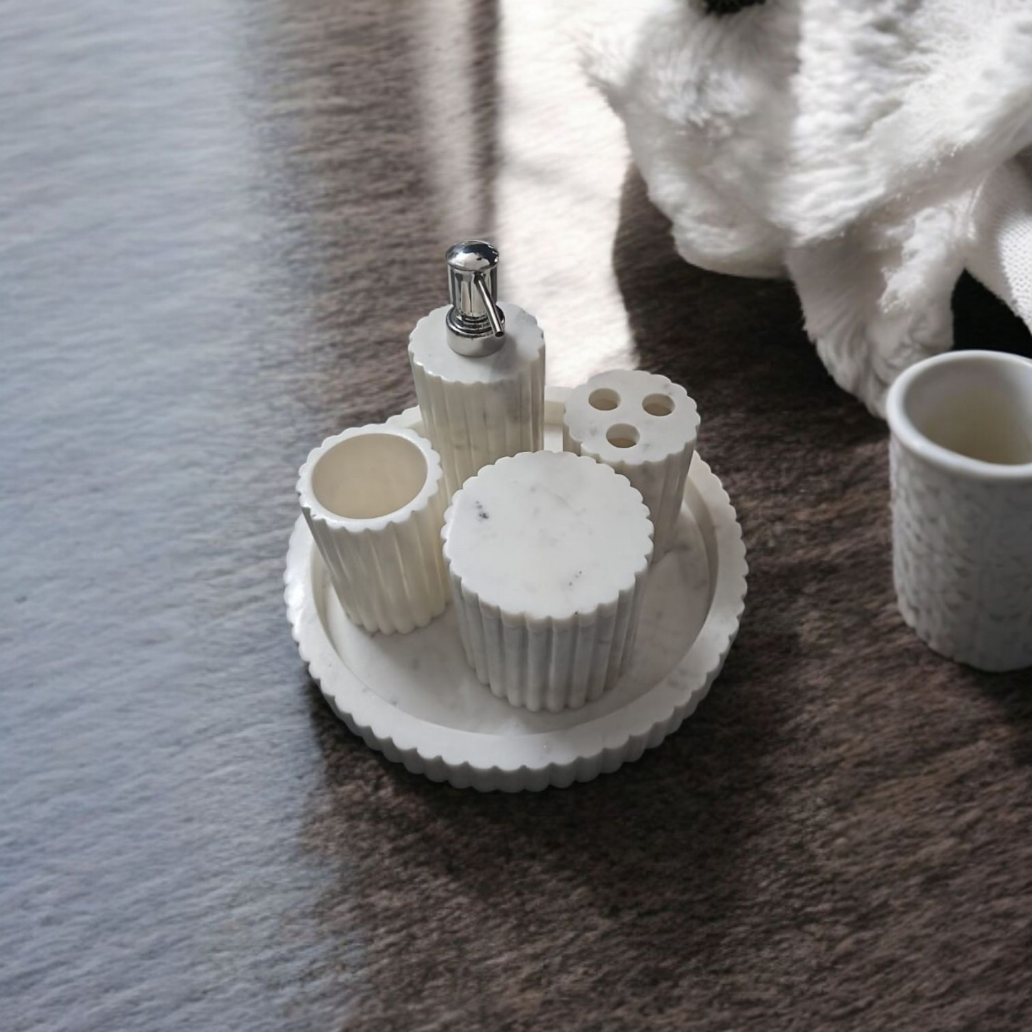 Luxe White Marble Bathroom Accessory Set