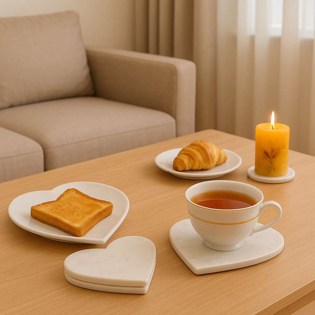 Heart-Shaped White Marble Coasters