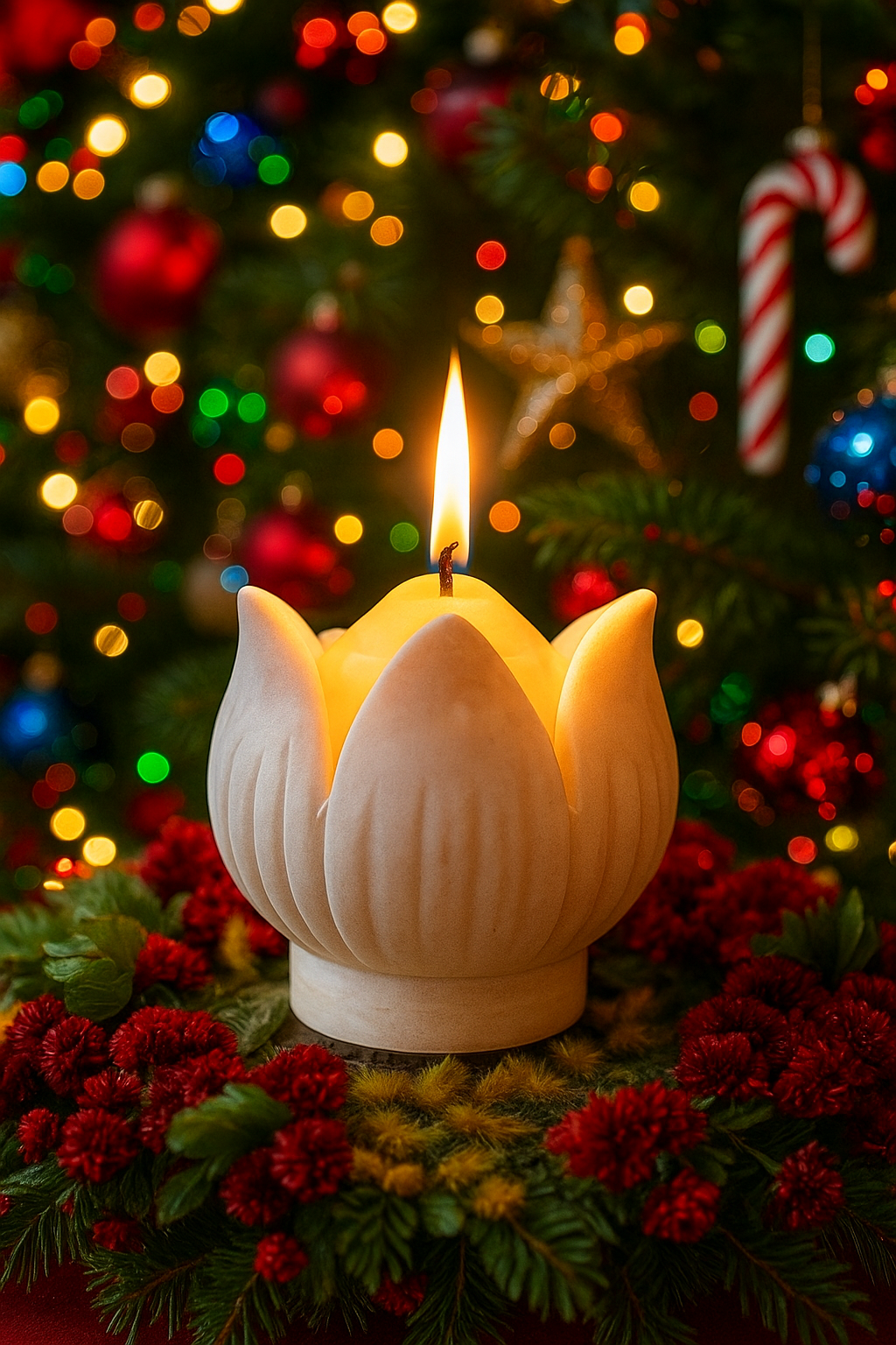 White Lotus Marble Tealight Holder