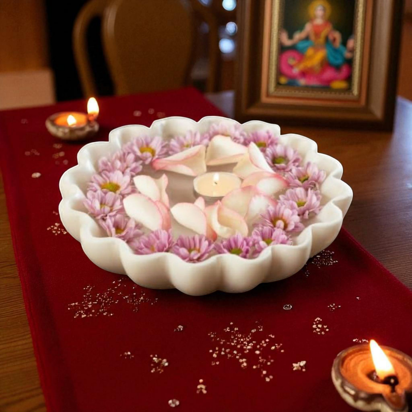 White Ruffle Marble Flower Bowl