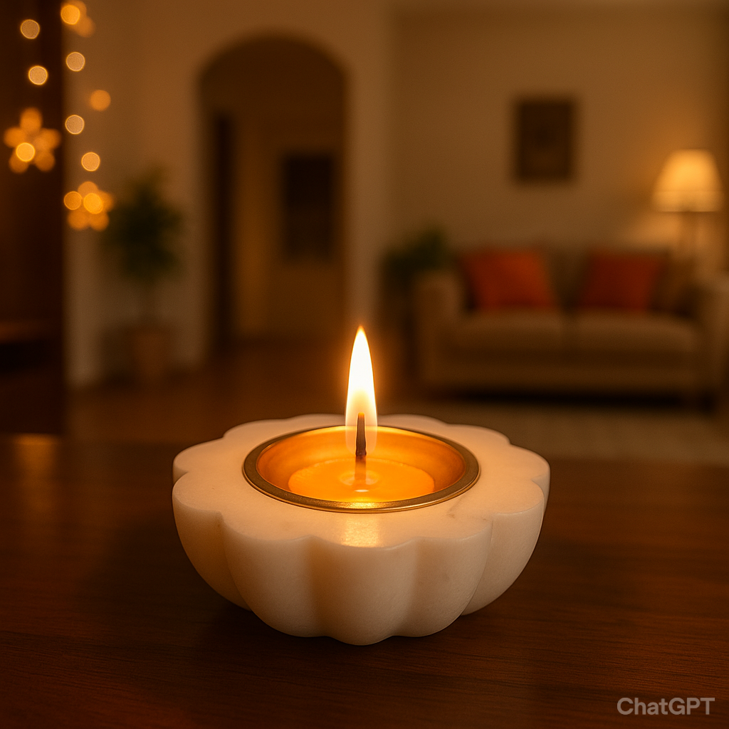 Flower Shape Marble Diya
