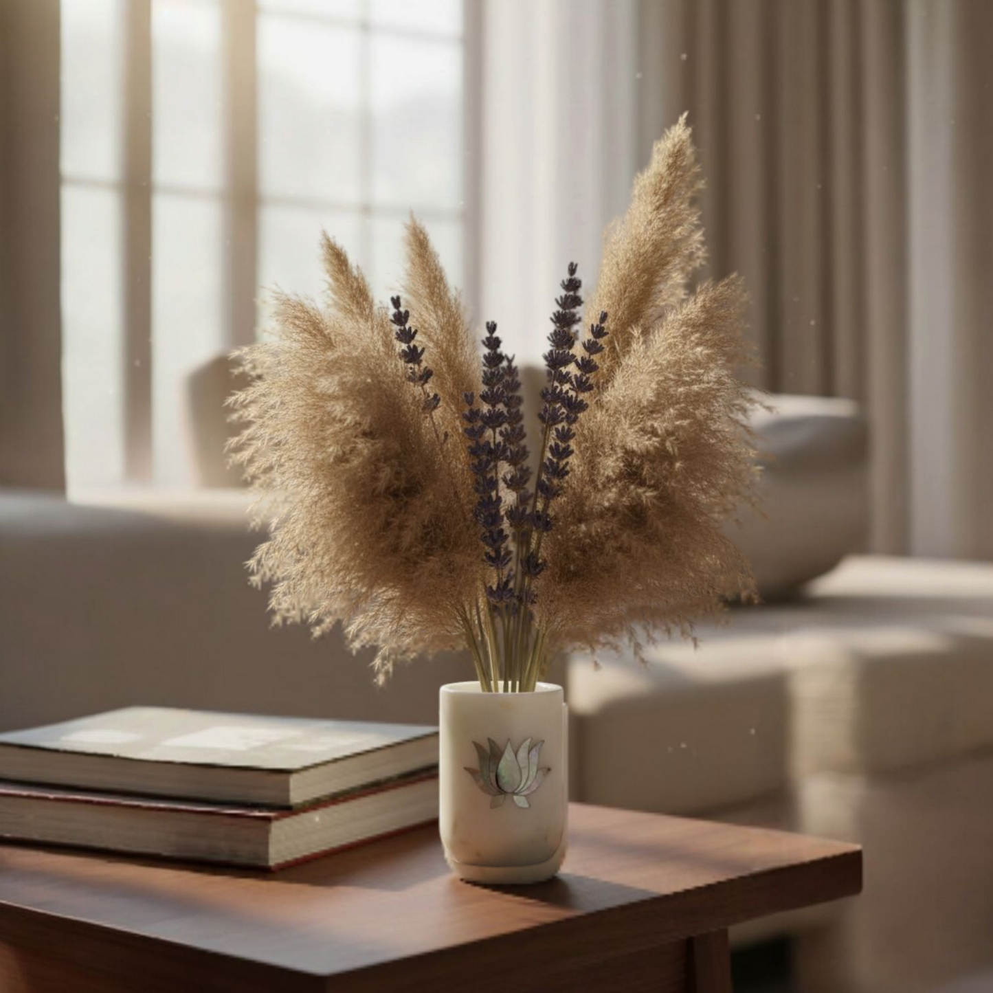 Royal Lotus Inlay Marble Vase/ Penstand