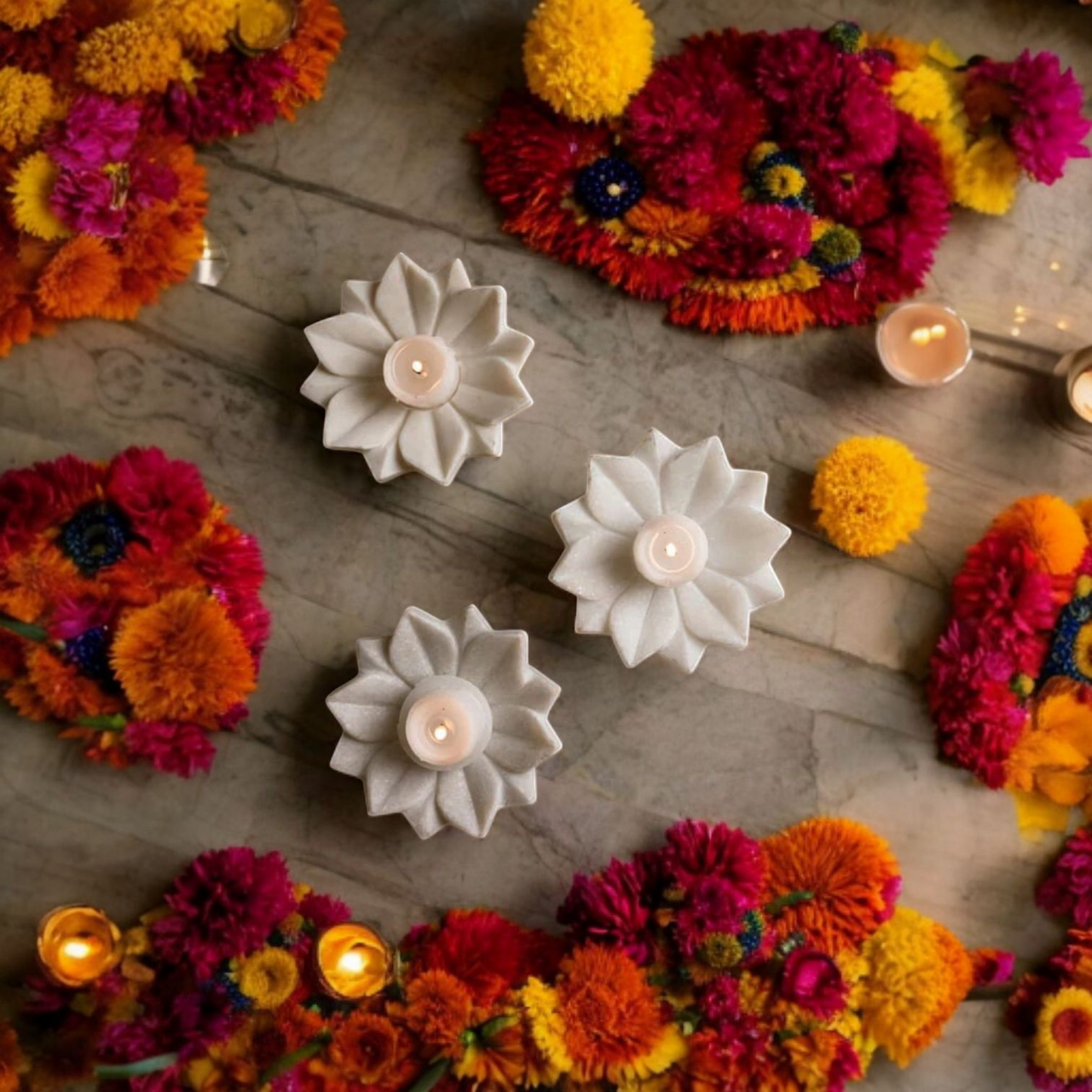 Marble Flower Shape Tealight Holder