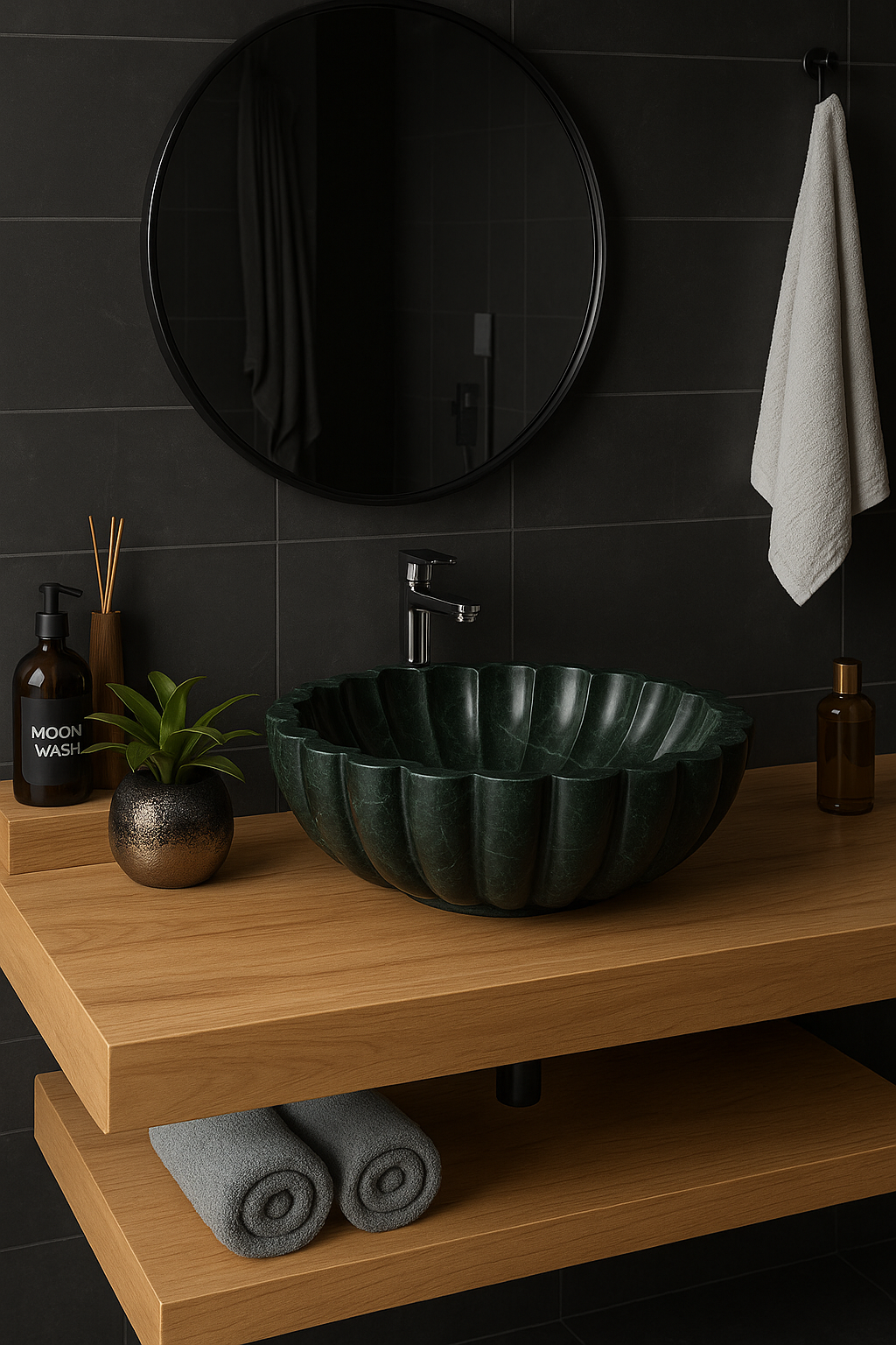 Emerald Bloom Marble Wash Basin