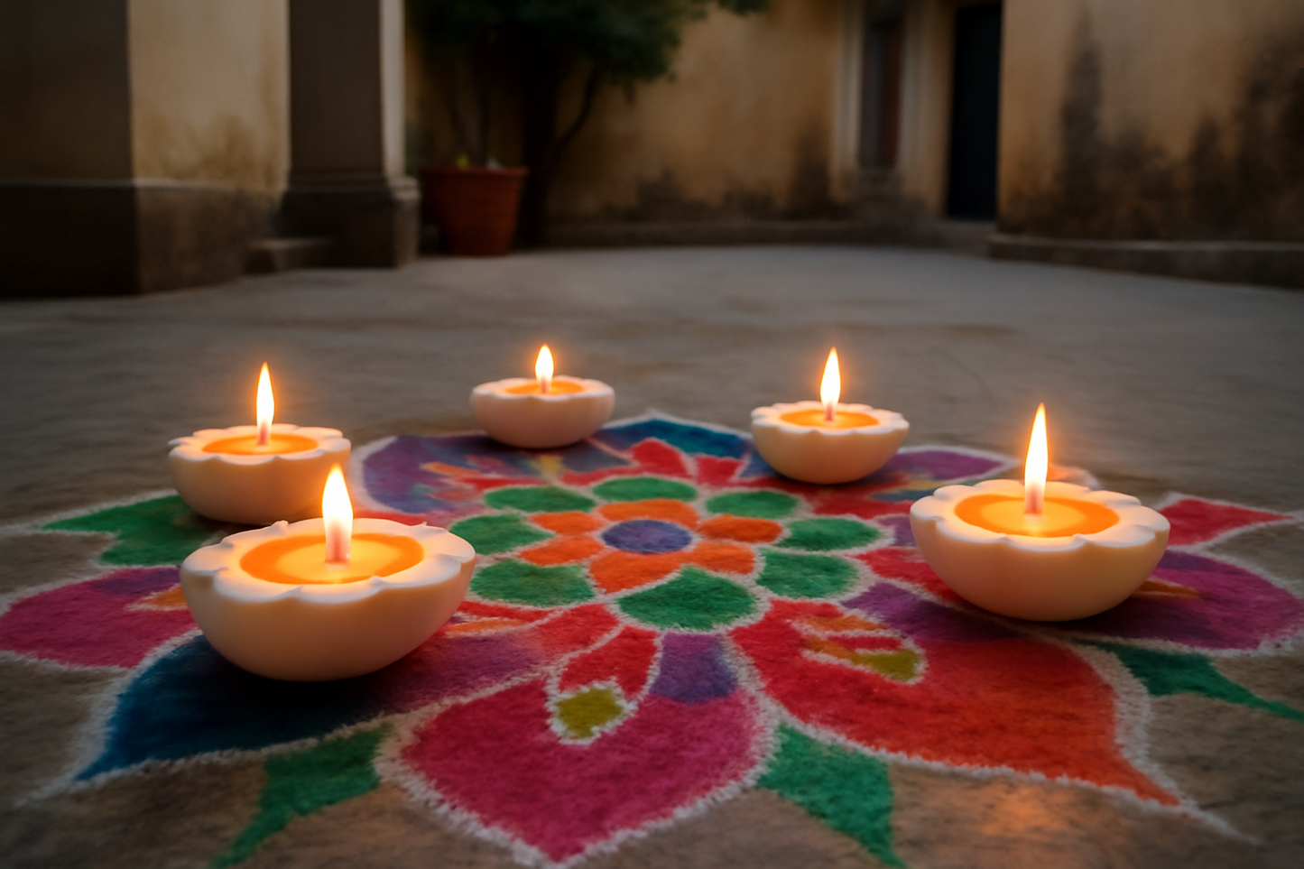 Flower Shape Marble Diya