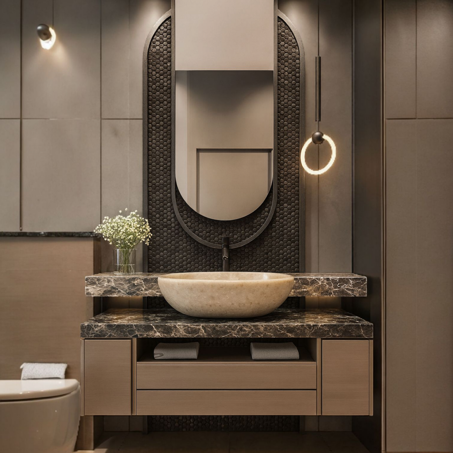 NatureCraft Oval Countertop Marble Basin