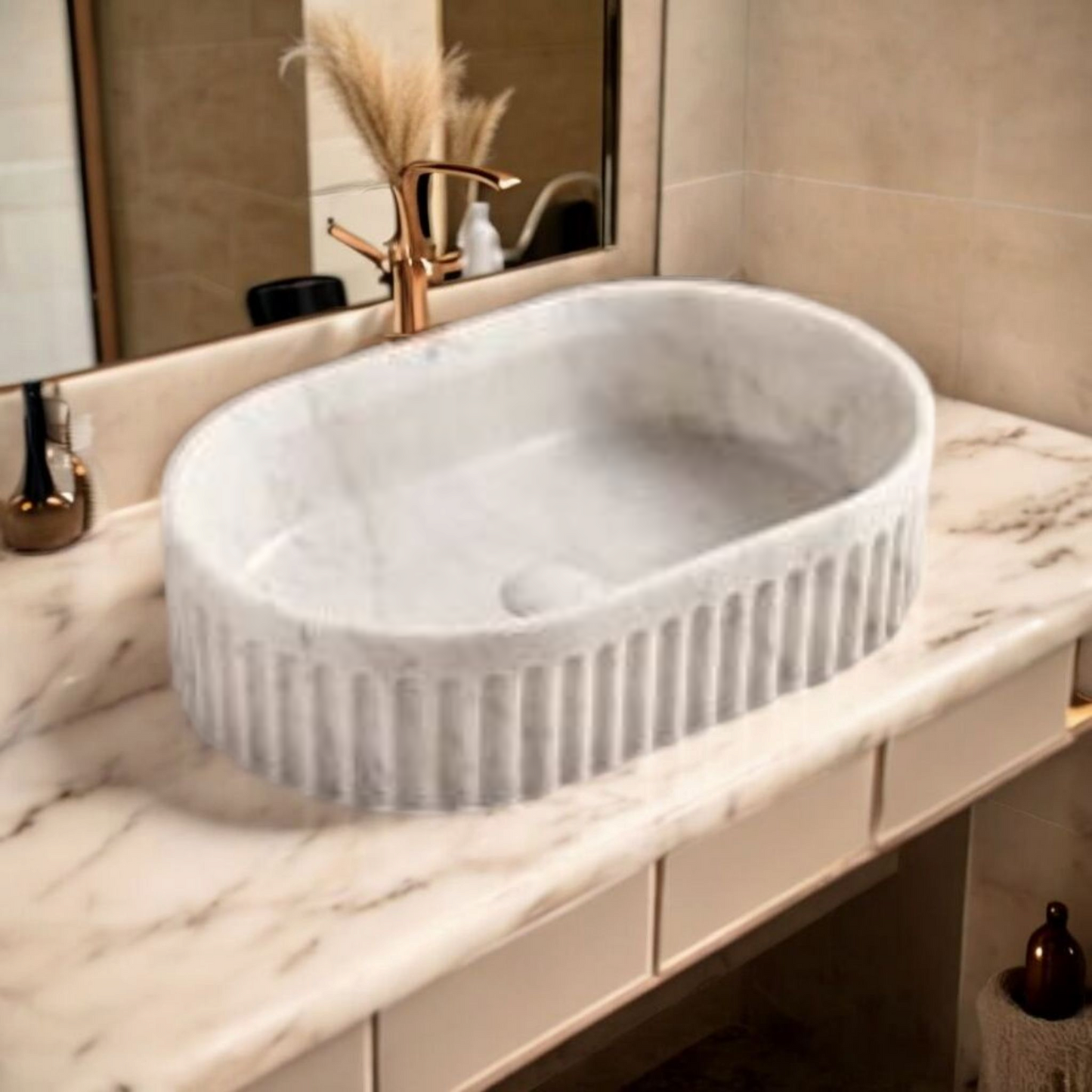 JJ - CT Fluted White Marble Basin