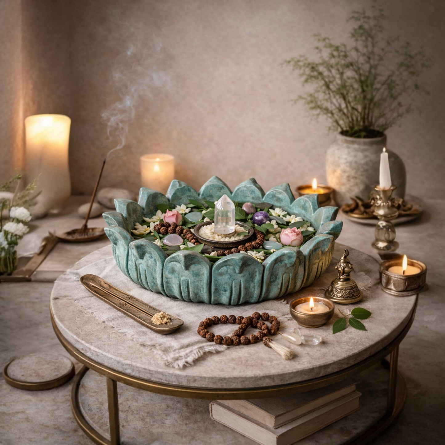 Sacred Bloom Decorative Green Marble Bowl