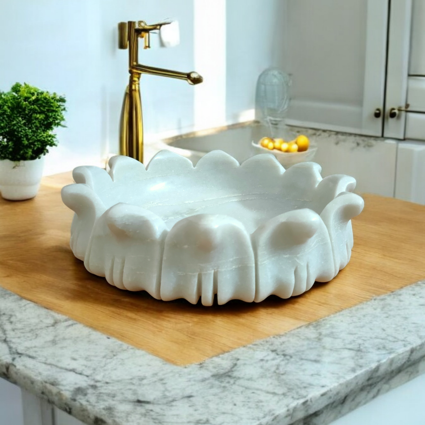 Petal Edge White Marble Wash Basin