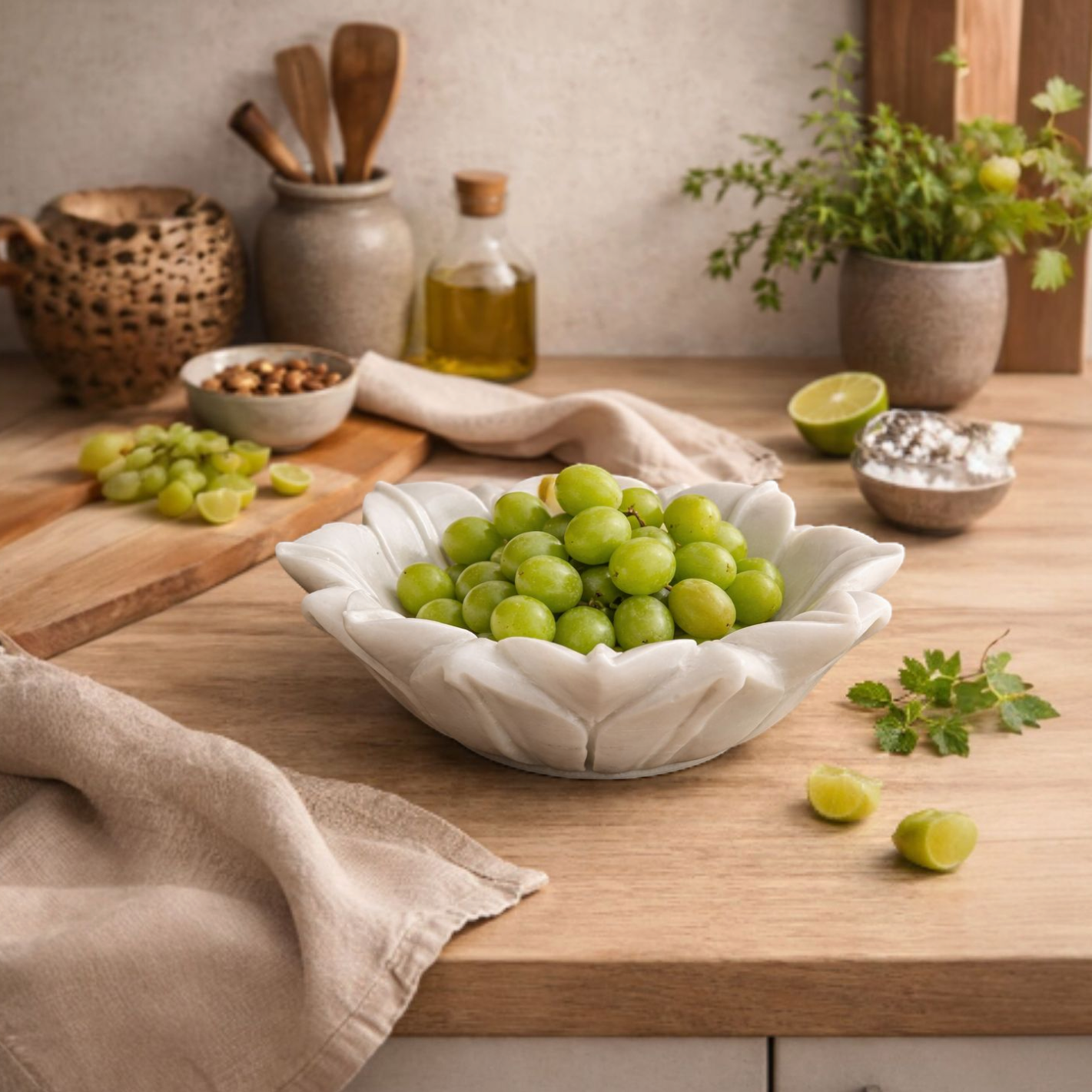 White Marble Sculpted Edge Bowl