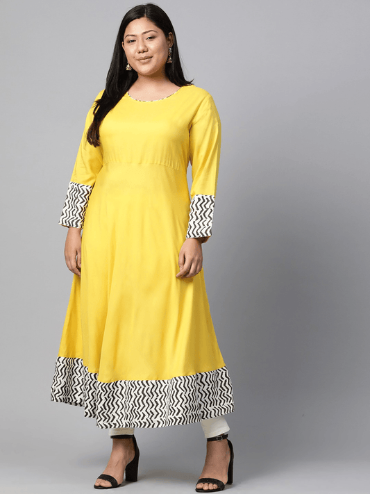 Jamal Jamaloo Solid Mustard Yellow Rayon Anarkali - Jamal Jamaloo