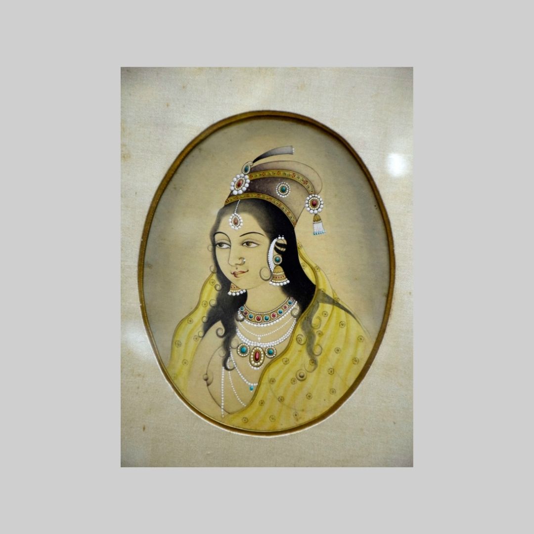 Oval portrait of a woman in a Chaghtai hat painitng 101