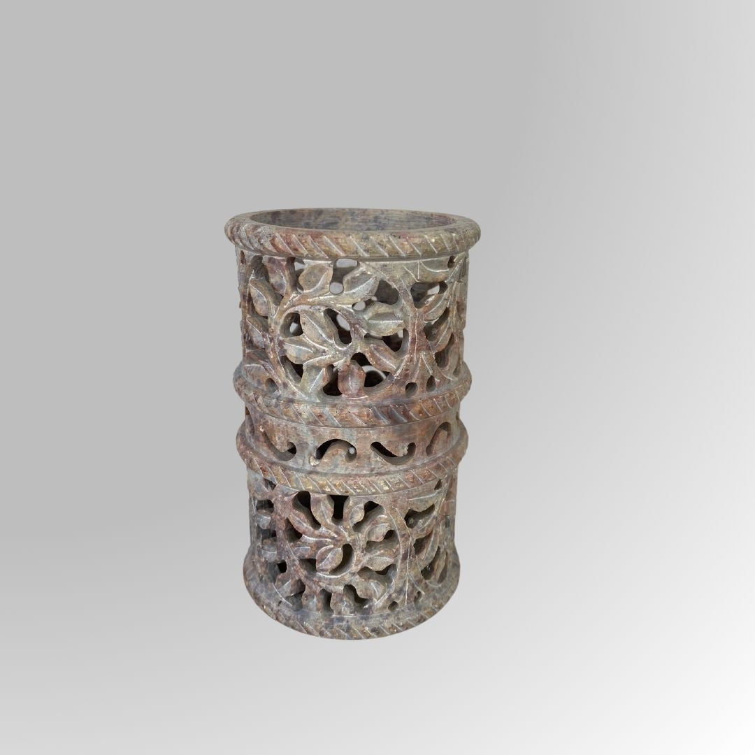 Handcrafted Stone Pen Stand with Floral Design