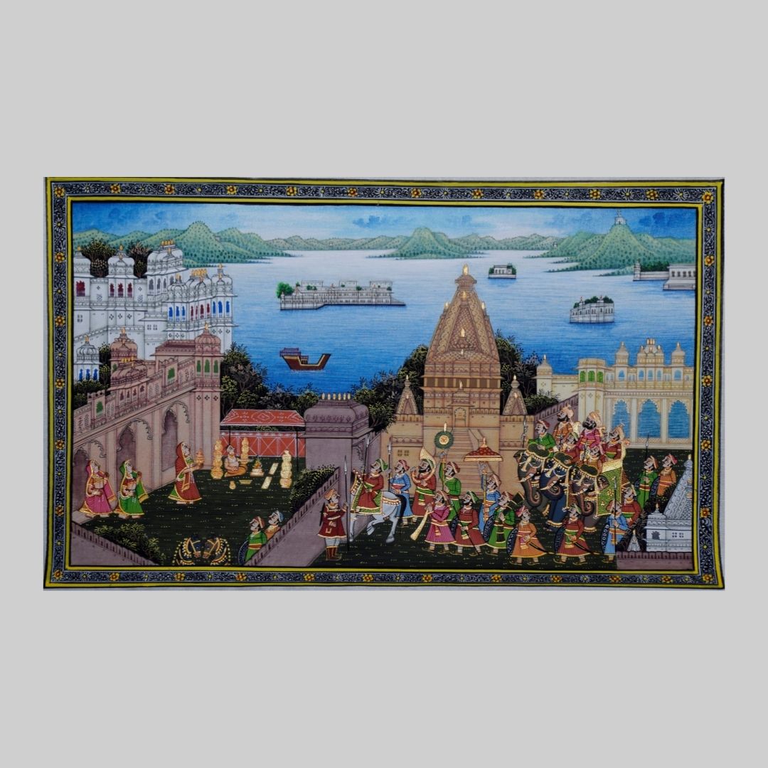 King's Royal Procession to the Sacred Temple Miniature Painting 13